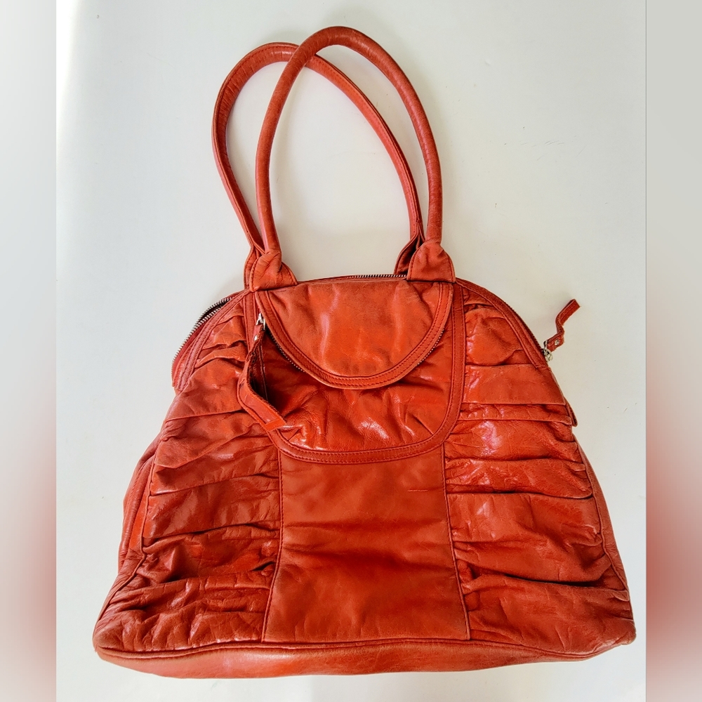 LATICO Tomato Red Leather Satchel Bag Made in the USA travel bag- used bag